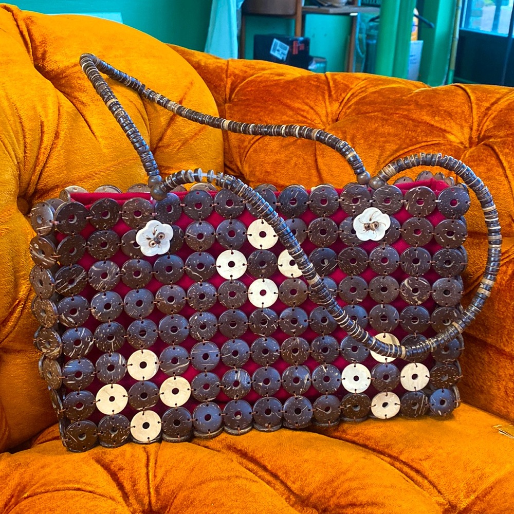 Vintage Wooden Beaded Shoulder Bag